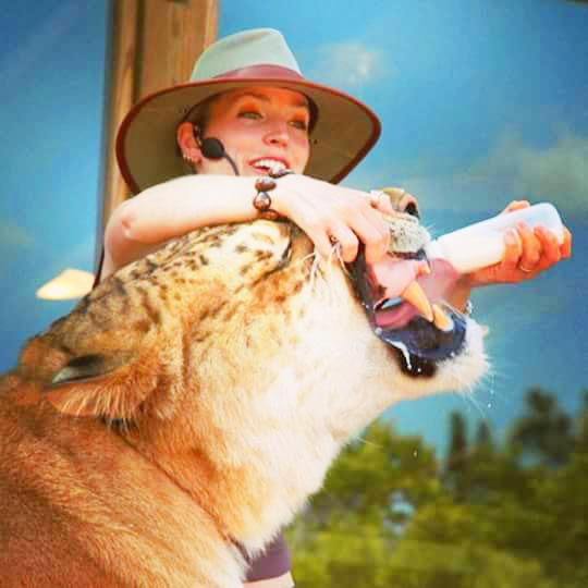 Moksha Bybee with Hercules the Liger. Hercules is the favorite Liger of Moksha Bybee